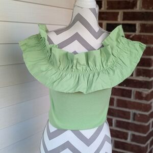 Zara Green Ruffled Off-Shoulder Crop Top Large